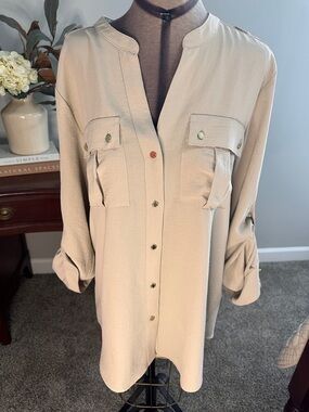 Calvin Klein Beige Button-Front Top size L